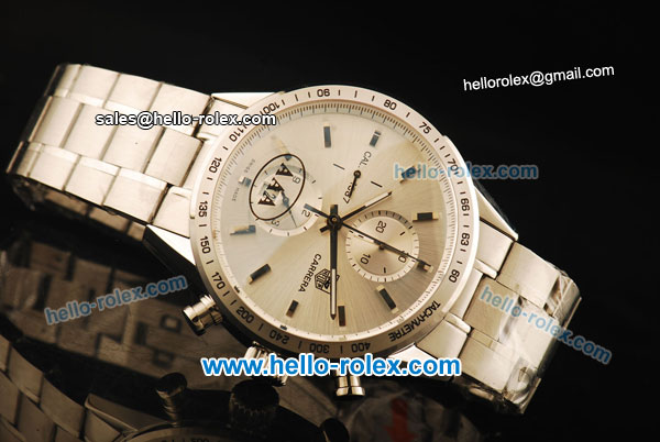 Tag Heuer Carrera Chronograph Swiss Valjoux 7750 Automatic Movement Full Steel with Silver Dial and Stick Markers - Click Image to Close